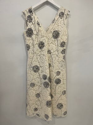 Valentino White and Grey Floral Lace Midi Dress Size IT 42 (UK 10)