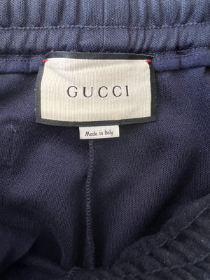 Gucci Red 
Navy Blue Tracksuit with Side Stripe Trim and Cherry Embroidered Logo Detail Size XS (UK 6)