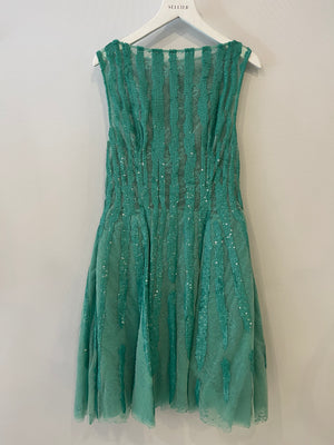 Zuhair Murad Turquoise Sequin Sleeveless Tulle Mini Dress Size IT 42 (UK 10)