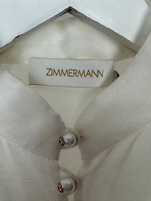 Zimmermann White Linen Blouse with Pearl Button Detail Size 0 (UK 8)