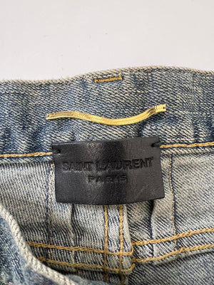 Saint Laurent Distressed Skinny Jeans With Silver Chain Detail Size 27