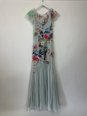 Temperley London Aura Light Blue Embroidered Lace Tulle 
Georgette Gown Dress UK 10