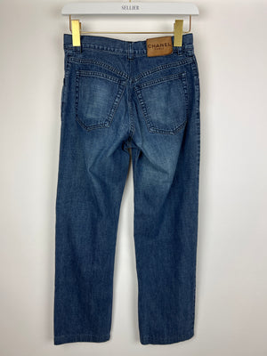 Chanel Vintage 01/A Washed Blue Denim 3 Zip Jeans Size FR 38 (UK 10)