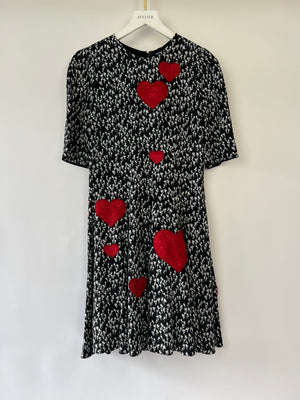 Dolce 
Gabbana Black Rose Print Dress with Love Heart Embroidery Size IT 40 (UK 8)