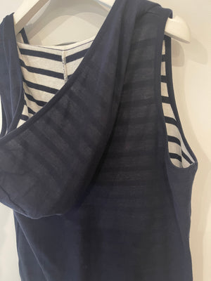 Chanel 09P Navy and White Sleeveless Hoodie Top with Logo Details Size FR 42 (UK 14)