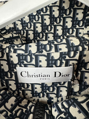 Christian Dior Hooded Anorak in Blue 
Ecru Technical Taffeta Jacquard with Dior Oblique Motif Size XS (Size UK 6) RRP £3,100