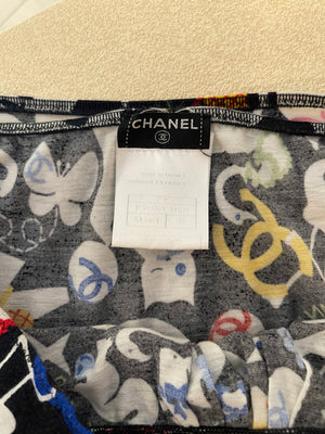 Chanel Black, White Tank Top and Mini Skirt Set with Multicolour Animal Print and Logo Details Size FR 38 (UK 10)