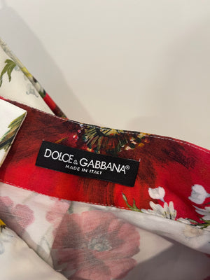 Dolce 
Gabbana White and Red Poppy Printed Midi Skirt Size IT 42 (UK 10)