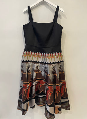 Fendi Black Silk Midi Dress with Multicolour Embroidered Birds Size IT 42 (UK 10)