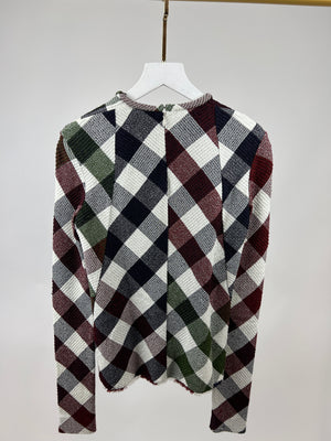 Victoria Beckham Red, White and Green Checkered Long Sleeve Top Size UK 8