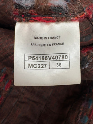 Chanel 16P Mohair Red 
Blue Tweed Gilet Jacket With Bronze Button Detail Size FR 36 (UK 8)