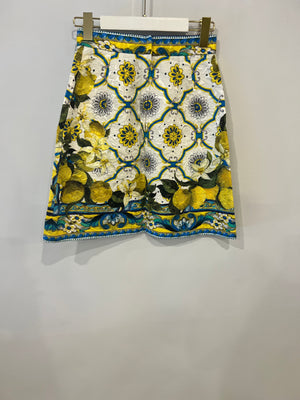 Dolce 
Gabbana Multicolour Lemon Printed Jacquard Skirt and Jacket Set Size IT 38 (UK 6)