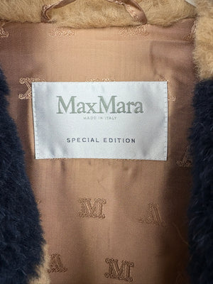 Max Mara Brown 
Navy Francis Teddy Wool Gilet Coat Size IT XS (UK 6)