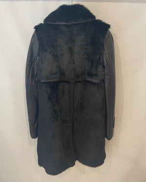 Barbara Bui Black Lambskin Leather and Fur Long Coat Size FR 36 (UK 8) RRP £3,500