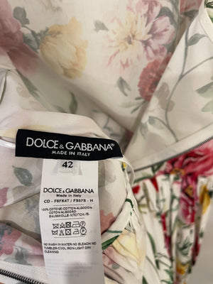 Dolce 
Gabbana White Cotton Floral Printed Midi Sleeveless Dress Size IT 42 (UK 10)