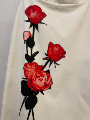 Prada White Midi Sleeveless Cut Out Off Shoulder Dress with Red Flower Detail Size IT 44 (UK 12)