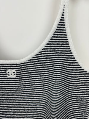 Chanel Black and White Stripe Tank Top with CC Logo Detail Size FR 42 (UK 14)