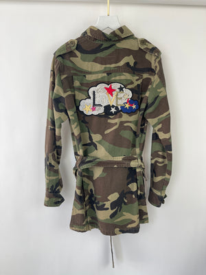 Saint Laurent Khaki Camouflage Jacket with Patch Detailing Size S (UK 8)