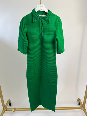 Safiyaa Green Knitted Midi Dress with Button Collar Detail Size S (UK 8)