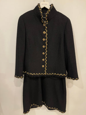 Chanel Black Sleeveless Tweed Dress and Jacket Set with Embellished Button Details Size FR 40/44 (UK 12/16)