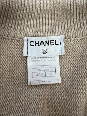 Chanel 99/A Beige Cashmere Long Sleeve Cardigan Size FR 40 (UK 12)