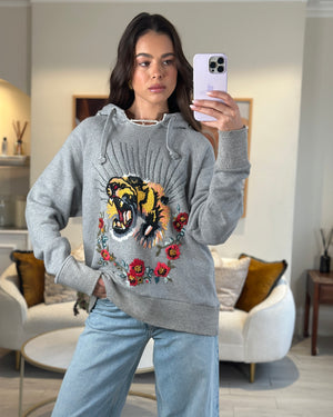 Gucci Grey 
Blind For Love
 Hoodie With Embroidery and Distressed Details Size S (UK 8)