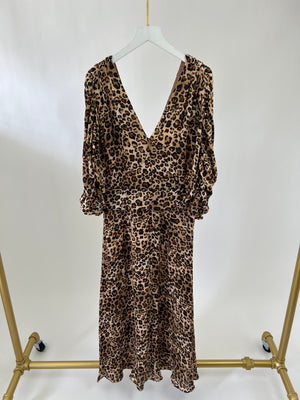 Nicholas Leopard Midi Dress with Belt and V Neck Details Size UK 10