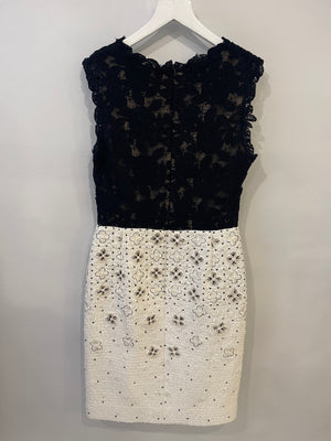 Oscar De La Renta Black and White Embellished Tweed Midi Dress Size US 8 (UK 12)