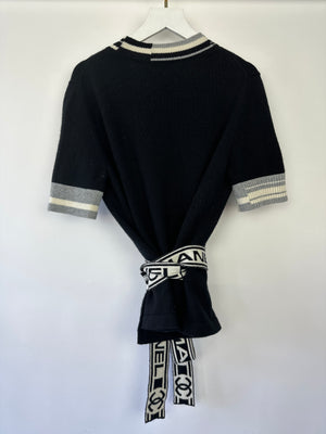 Chanel 2020 Black V-Neck Short Sleeve Wrap Cardigan with Logo Detail Size FR 38 (UK 10)