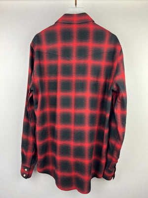 Celine Red and Black Flannel Button Down Long Sleeve Shirt Size 37 (UK 8)