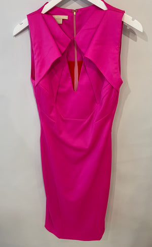 Antonio Berardi Hot Pink Sleeveless Midi Dress with Abstract Neck Detail Size IT 42 (UK 10)