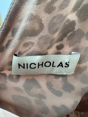 Nicholas Leopard Midi Dress with Belt and V Neck Details Size UK 10