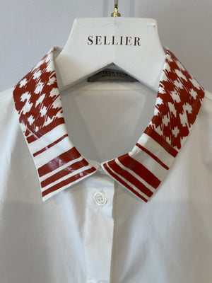 Bottega Veneta White Long-Sleeve Shirt with Red Collar Detail Size IT 38 (UK 6)