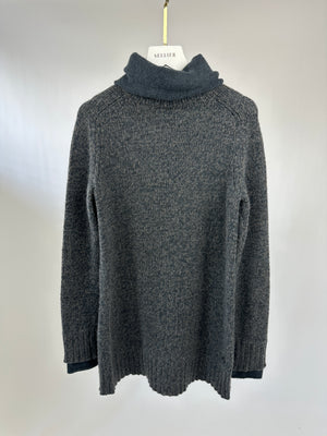 Loro Piana Grey Blue Long Sleeve Cashmere Turtle Neck Jumper with Double Neck 
Cuff Detail Size IT 40 (UK 8)