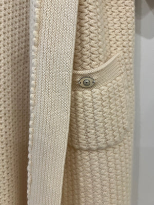 Chanel Cream Cashmere Knit Short Sleeve Cardigan with CC Logo Detail and Pockets Size FR 40 (UK 12)