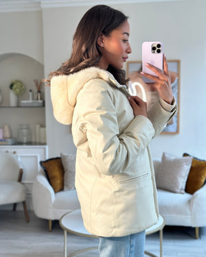 Loro Piana Cream Lambskin Leather Winter Jacket with Cashmere Interior and Mink Fur Details Size IT 44 (UK 12) RRP £9650