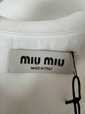 *HOT* Miu Miu Cropped White Short Sleeve Poplin Shirt With Logo Detail Size IT 36 (UK 6)