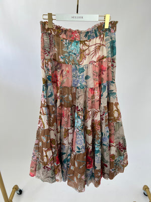 Zimmermann Brown, Pink Floral Cotton Tiered Midi Skirt Size 3 (UK 14)