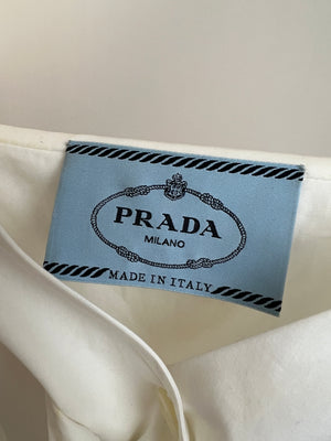 Prada White Poplin Button Down Shirt with Shoulder Strap Detail IT 40 (UK 8)