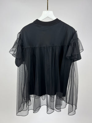 Shushu/Tong Black Round Neck T-Shirt with Tulle Overlay IT 40 (UK 8)