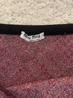 Miu Miu Red, Silver and Black Metallic Thread Tartan Mini Skirt Size IT 40/42 (UK 8/10)