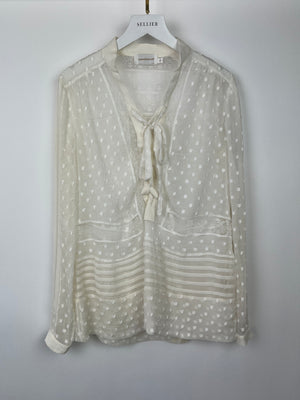 Zimmermann Cream Lace and Silk Button-Up Blouse Top Size 0 (UK 8)