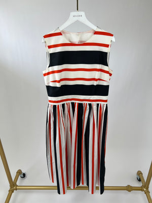 Dolce 
Gabbana Red Striped Print Halter Neck Pleated Midi Dress IT 44 (UK 12)