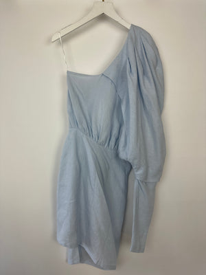 Piece Of White Blue Off-Shoulder Asymmetric Linen Dress Size XS (UK 6)