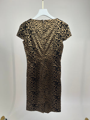 Dolce 
Gabbana Bronze and Velvet Black Leopard Print Midi Dress IT 42 (UK 10)