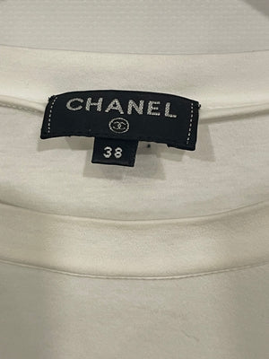 Chanel White Short Sleeve Top with Gabrielle Chanel Logo Size FR 38 (UK 10)