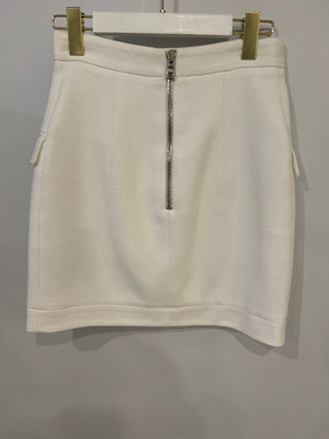 Balmain White Mini Skirt with Silver Button Details Size FR 36 (UK 8)