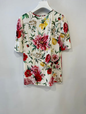 Dolce 
Gabbana White and Multicolour Floral Silk Short-Sleeve Top Size IT 42 (UK 10) RRP £675