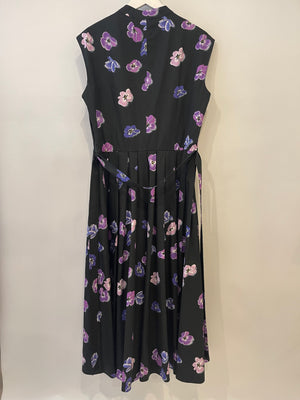 Prada Black and Purple Floral Printed Midi Shirt Dress with Belt Size IT 42 (UK 10)