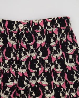 Gucci Pink and Black Silk Bulldog Printed Trousers Size IT 42 (UK 10)